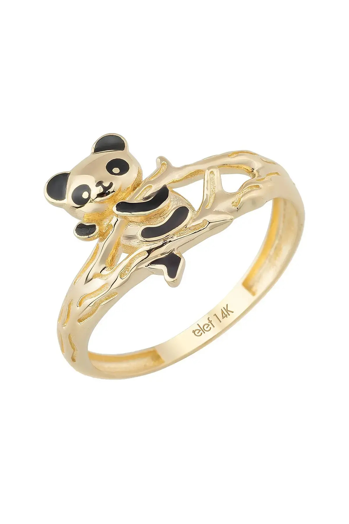 Bambu Dalında Panda 14 Ayar Altın Yüzük - Elef Takı