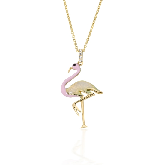 Flamingo Figürlü 14 Ayar Altın Kolye - 2