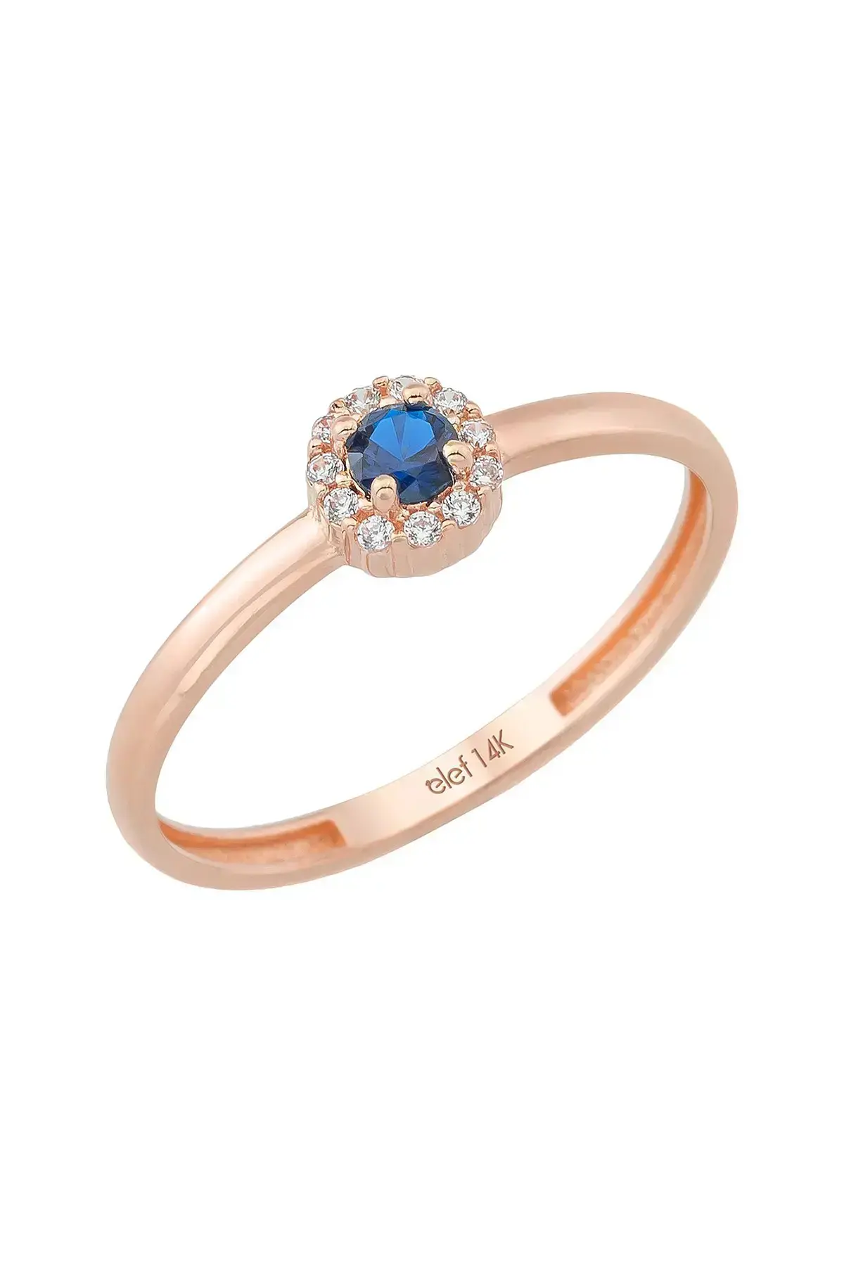 Safir Tektaş Halo 14 Ayar Altın Yüzük - 5
